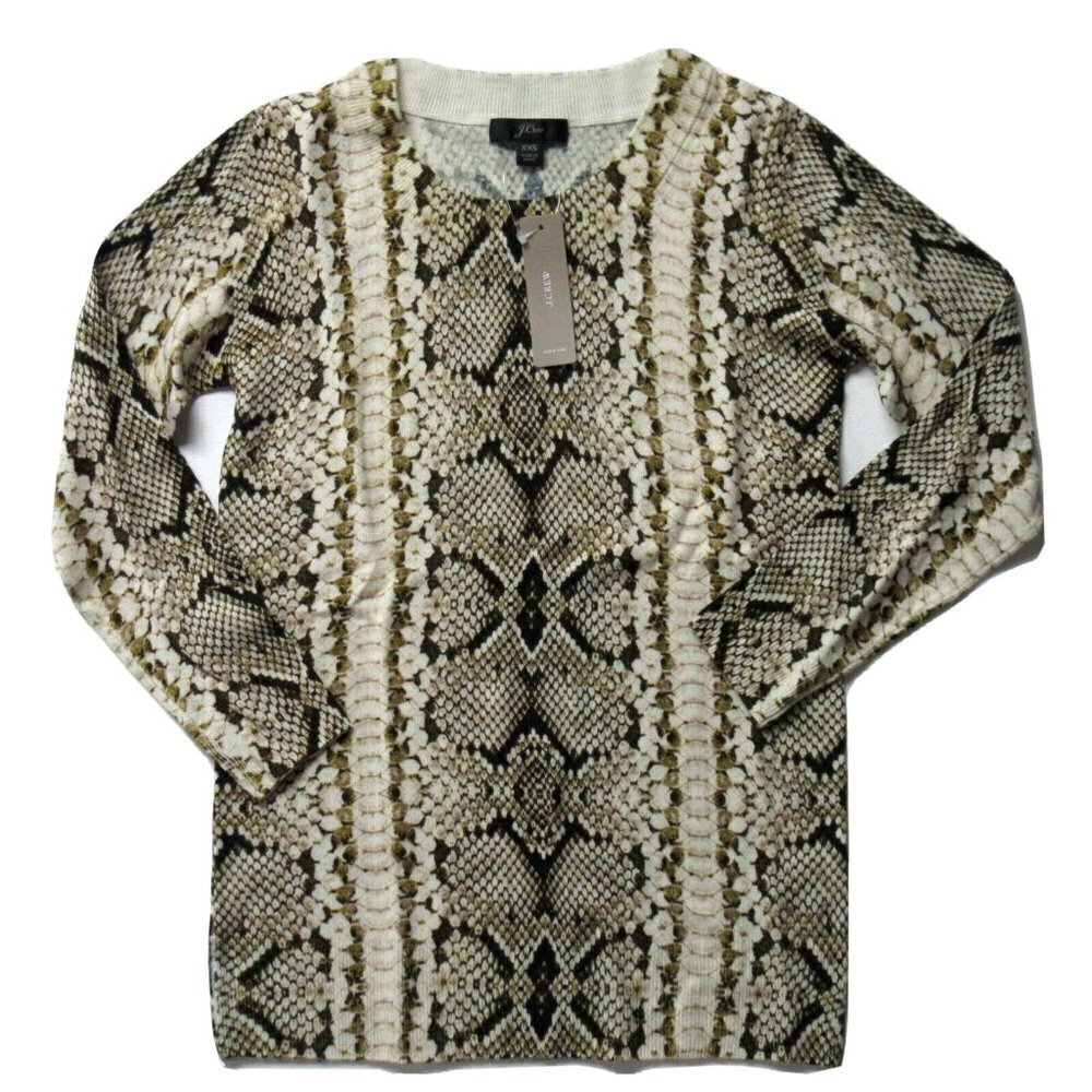 NWT J.Crew Tippi in Caramel Snake Print Merino Wool Knit Sweater XXS 2XS